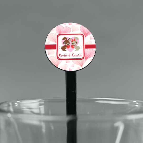 Hearts & Bunnies Black Plastic 7" Stir Stick - Round - Main