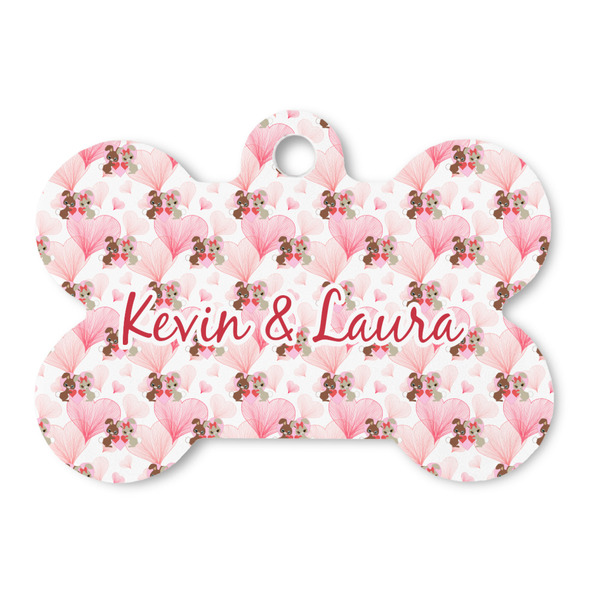 Custom Hearts & Bunnies Bone Shaped Dog ID Tag (Personalized)