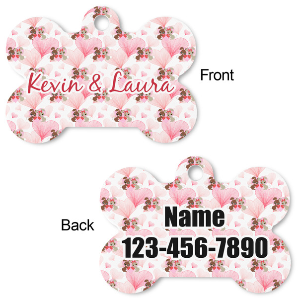 Hearts & Bunnies Bone Shaped Dog Tag - Front & Back