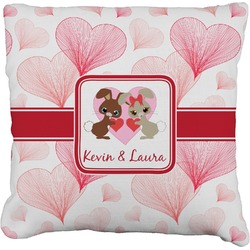 Hearts & Bunnies Faux-Linen Throw Pillow 16" (Personalized)