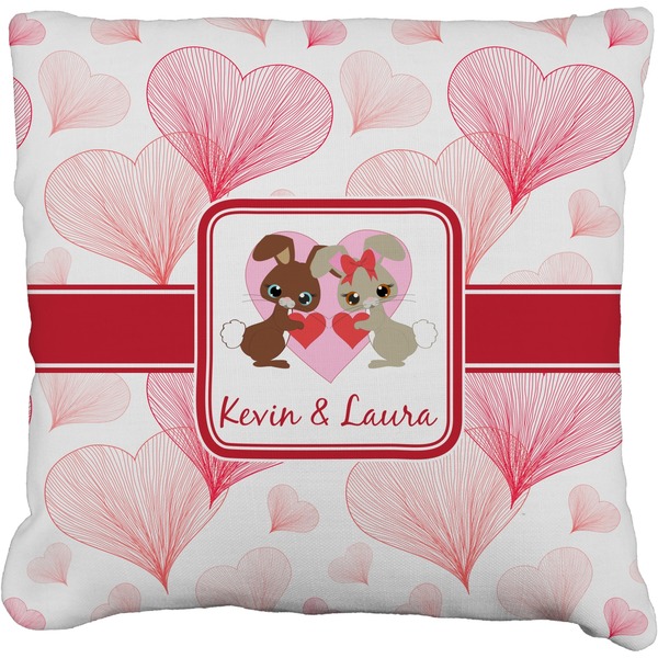 Custom Hearts & Bunnies Faux-Linen Throw Pillow 16" (Personalized)