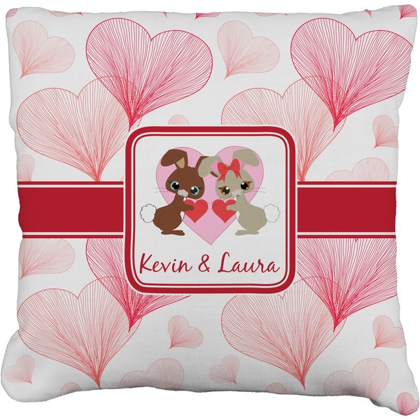 Custom Hearts & Bunnies Faux-Linen Throw Pillow 18" (Personalized)