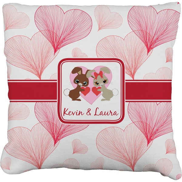 Custom Hearts & Bunnies Faux-Linen Throw Pillow 20" (Personalized)