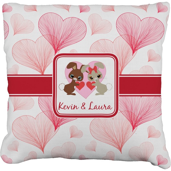 Custom Hearts & Bunnies Faux-Linen Throw Pillow 26" (Personalized)