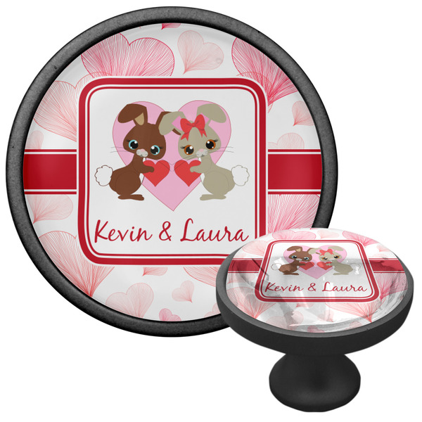 Hearts & Bunnies Cabinet Knob - Black - Multi Angle