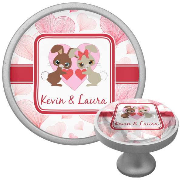 Custom Hearts & Bunnies Cabinet Knob (Silver) (Personalized)