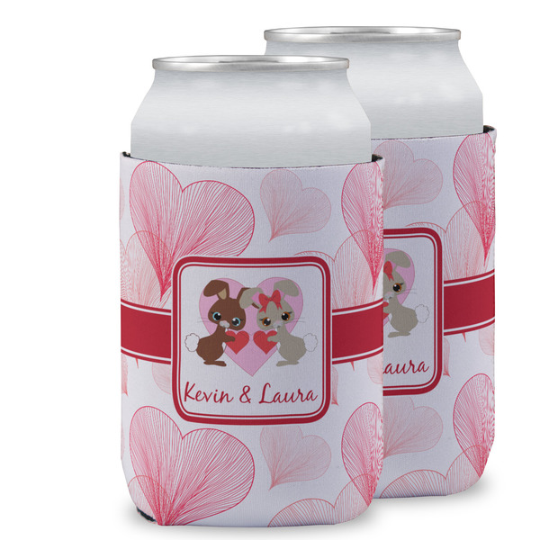 Custom Hearts & Bunnies Can Cooler (12 oz) w/ Couple's Names