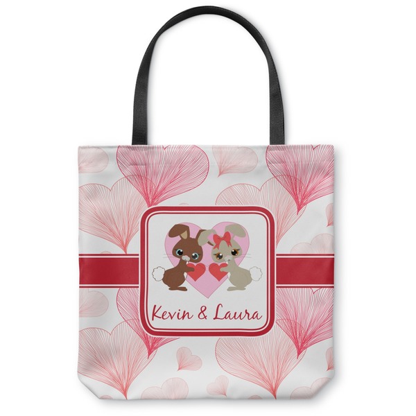 Custom Hearts & Bunnies Canvas Tote Bag - Large - 18"x18" (Personalized)