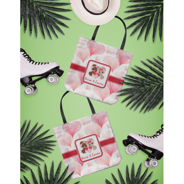 Hearts & Bunnies Canvas Tote Lifestyle Front and Back- 13x13