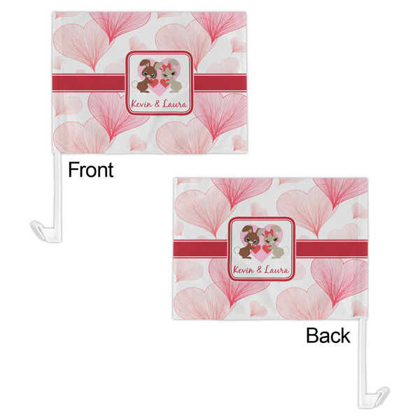 Hearts & Bunnies Car Flag - 11" x 8" - Front & Back View