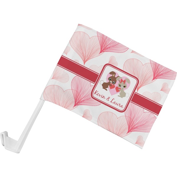 Custom Hearts & Bunnies Car Flag - Small w/ Couple's Names
