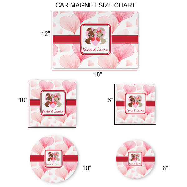 Hearts & Bunnies Car Magnets - SIZE CHART