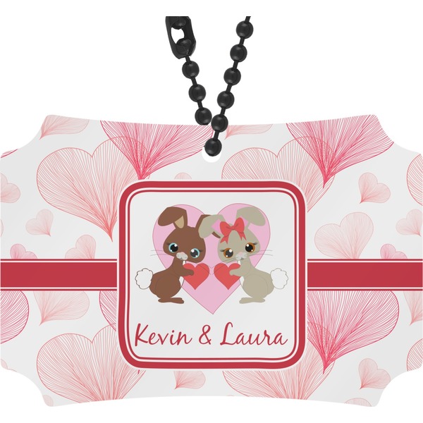 Custom Hearts & Bunnies Rear View Mirror Ornament (Personalized)