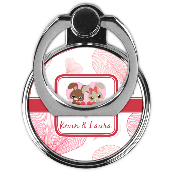 Hearts & Bunnies Cell Phone Ring Stand & Holder - Front (Collapsed)