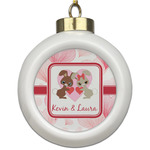 Hearts & Bunnies Ceramic Ball Ornament (Personalized)