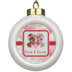 Hearts & Bunnies Ceramic Ball Ornament (Personalized)