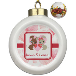 Hearts & Bunnies Ceramic Ball Ornaments - Poinsettia Garland (Personalized)