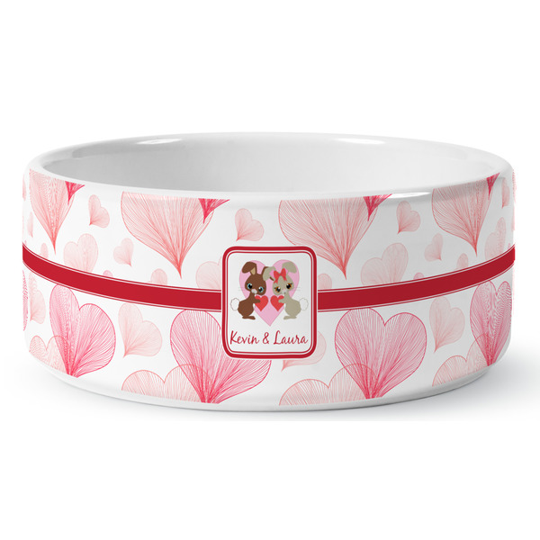 Hearts & Bunnies Ceramic Dog Bowl - Medium - Front