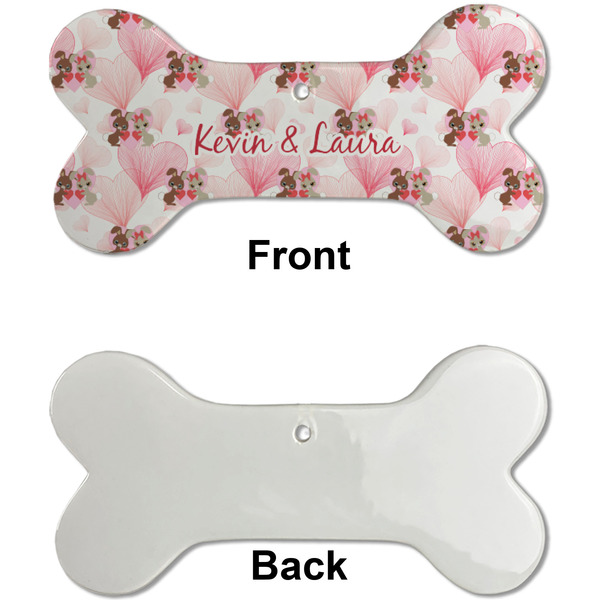 Hearts & Bunnies Ceramic Flat Ornament - Bone Front & Back Single Print (APPROVAL)