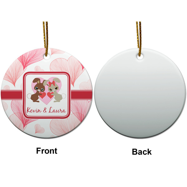 Hearts & Bunnies Ceramic Flat Ornament - Circle Front & Back (APPROVAL)