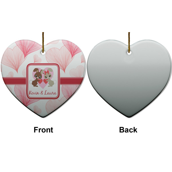 Hearts & Bunnies Ceramic Flat Ornament - Heart Front & Back (APPROVAL)
