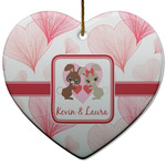 Hearts & Bunnies Heart Ceramic Ornament w/ Couple's Names