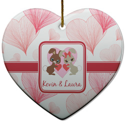 Hearts & Bunnies Heart Ceramic Ornament w/ Couple's Names
