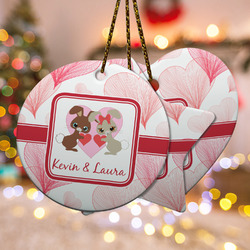 Hearts & Bunnies Ceramic Ornament w/ Couple's Names