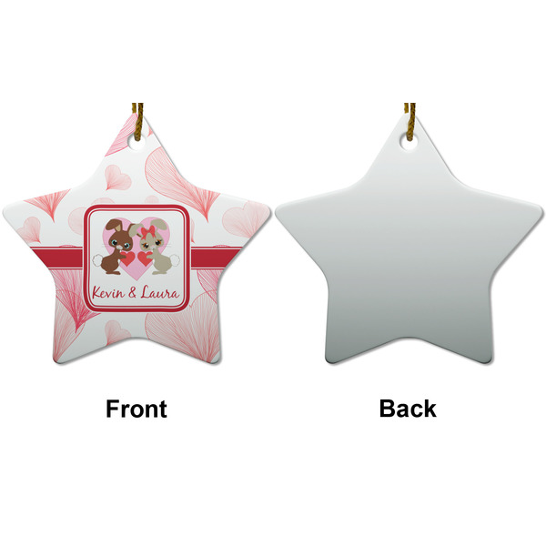 Hearts & Bunnies Ceramic Flat Ornament - Star Front & Back (APPROVAL)