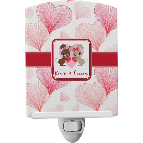Custom Hearts & Bunnies Ceramic Night Light (Personalized)