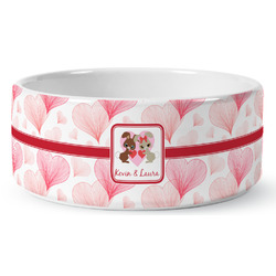Hearts & Bunnies Ceramic Dog Bowl - Medium (Personalized)