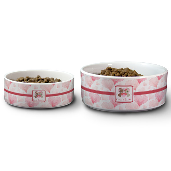Hearts & Bunnies Ceramic Dog Bowls - Size Comparison