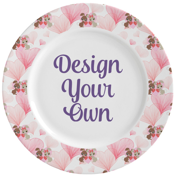 Custom Hearts & Bunnies Ceramic Dinner Plates (Set of 4) (Personalized)