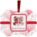Hearts & Bunnies Metal Frame Ornament - Double Sided w/ Couple's Names
