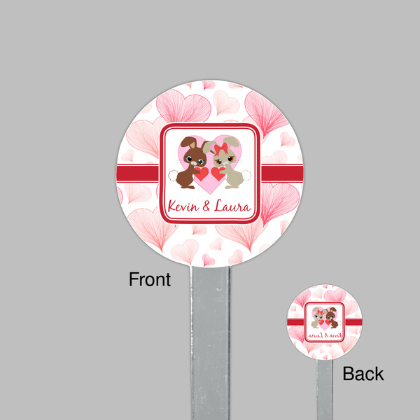 Hearts & Bunnies Clear Plastic 7" Stir Stick - Round - Front & Back