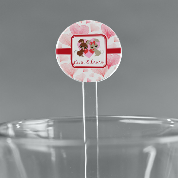 Custom Hearts & Bunnies 7" Round Plastic Stir Sticks - Clear (Personalized)