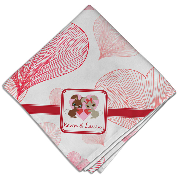 Custom Hearts & Bunnies Cloth Dinner Napkin - Single w/ Couple's Names