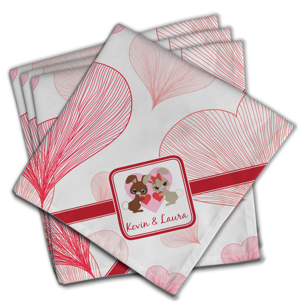 Custom Hearts & Bunnies Cloth Napkins (Set of 4) (Personalized)