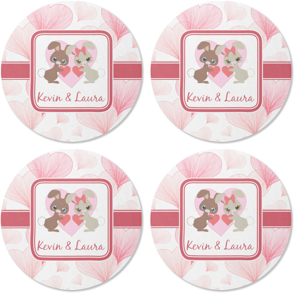 Hearts & Bunnies Coaster Round Rubber Back - Apvl