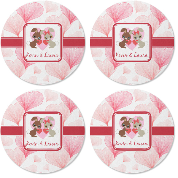 Hearts & Bunnies Coaster Round Rubber Back - Apvl