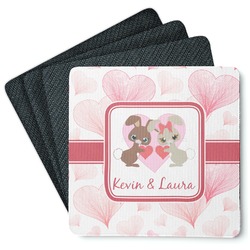 Hearts & Bunnies Square Rubber Backed Coasters - Set of 4 (Personalized)