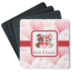 Hearts & Bunnies Square Rubber Backed Coasters - Set of 4 (Personalized)