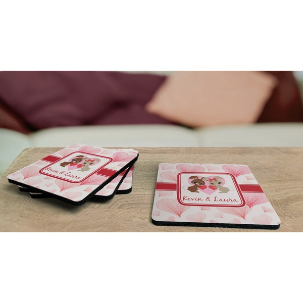 Hearts & Bunnies Coaster Rubber Back - On Coffee Table