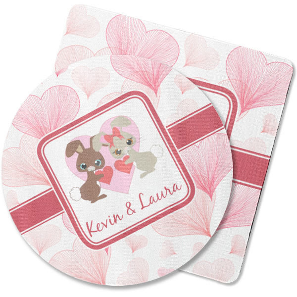Custom Hearts & Bunnies Rubber Backed Coaster (Personalized)