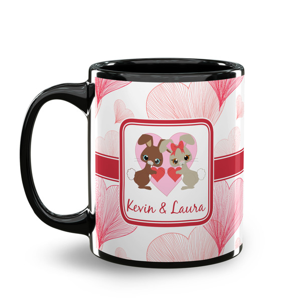 Hearts & Bunnies Coffee Mug - 11 oz - Black