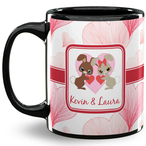 Custom Hearts & Bunnies 11 Oz Coffee Mug - Black (Personalized)