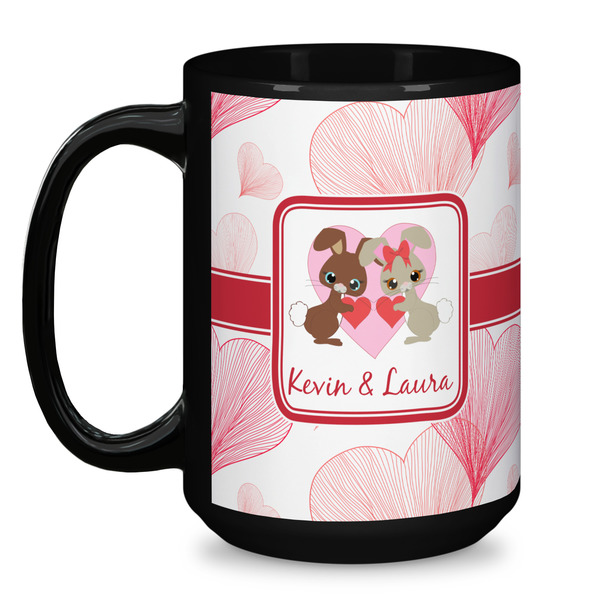 Hearts & Bunnies Coffee Mug - 15 oz - Black