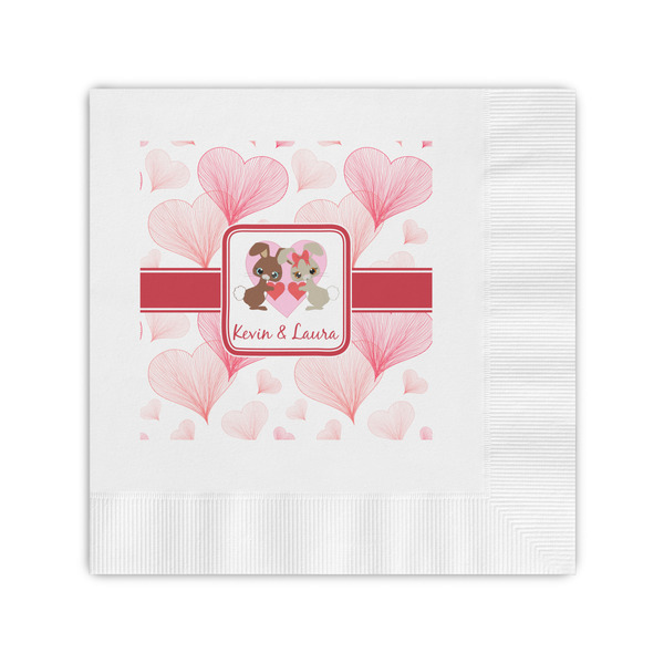 Custom Hearts & Bunnies Coined Cocktail Napkins (Personalized)