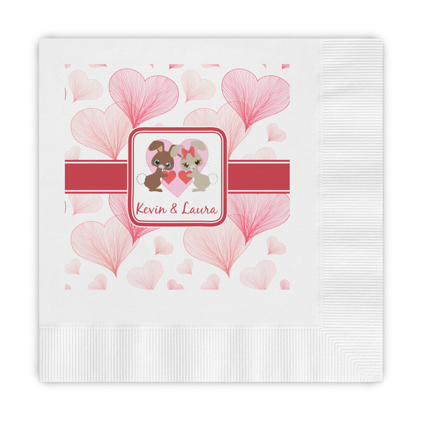 Custom Hearts & Bunnies Embossed Decorative Napkins (Personalized)