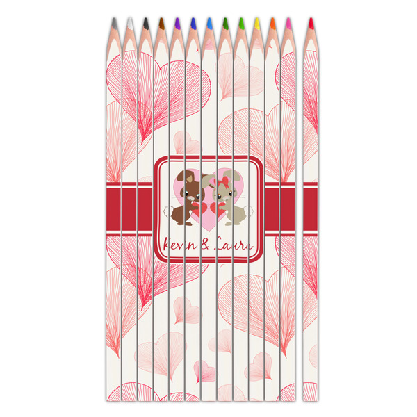 Custom Hearts & Bunnies Colored Pencils (Personalized)
